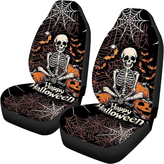 Halloween Skeleton Vehicle Seat Covers Set Front Back 4 Travel