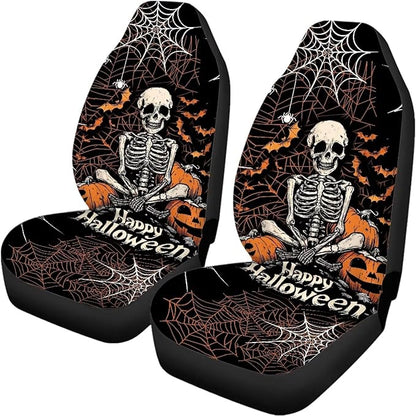 Halloween Skeleton Vehicle Seat Covers Set Front Back 4 Travel
