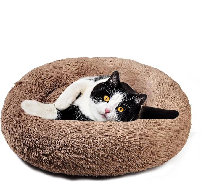 Aurako Cat Bed Dog Bed Round Cushion Pet 20" Khaki