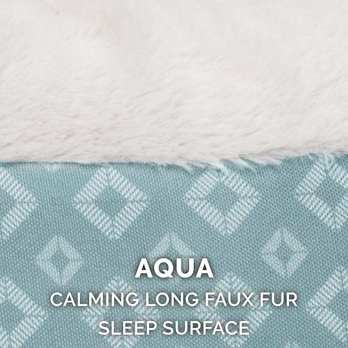 Furhaven Replacement Donut Dog Bed Cover Plush & Diamond Print Calming Cuddler, Machine Washable - Aqua, Jumbo (X-Large)