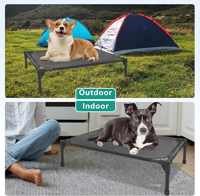 Large Elevated Outdoor Dog Bed 42x30x7in Raised Dog Bed Summer Waterproof Dog Cot Bed Breathable Teslin Mesh 100 lbs.