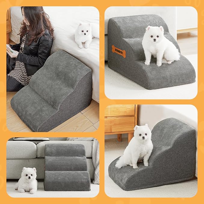 Romrol Dog Stairs Ramp for Bed 15.7”H 3