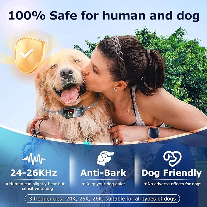Bark Collar for Large Medium Dogs Smart Ultrasonic 7 Sensitivity