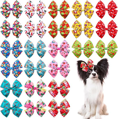 24Pcs/12 Pairs 4" Big Dog Hair Bows Christmas