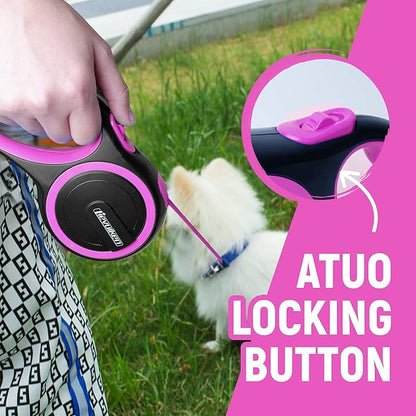 26 FT Retractable Dog Leash with No Tangle 110lbs, One-Handed