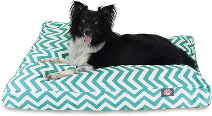 Teal Chevron Large Rectangle Indoor Outdoor Pet Dog Bed With Removable Washable Cover By Majestic Pet Products