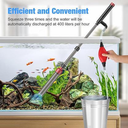 Aquarium Siphon Vacuum Cleaner: 4 in 1 Manual Fish Tank Vacuum Cleaning Tools for Water Change, Sand Cleaning and Remove Dirt, Fish Tank Cleaner Vacuum with Adjustable Length