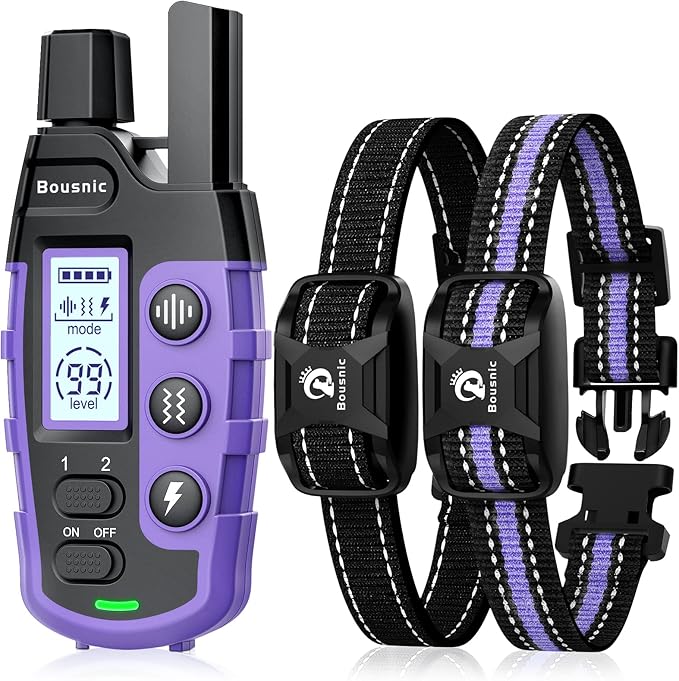 Bousnic Dog Shock Collar 2 Dogs (5-120Lbs) 3300 ft (1-8) Vibration (1-16) and (1-99) Modes