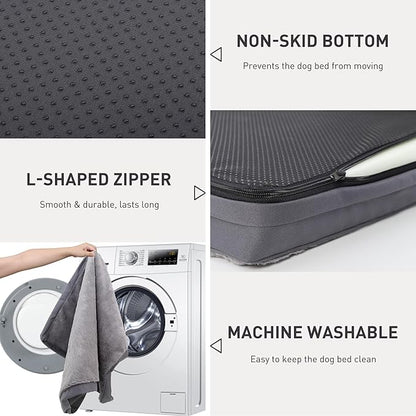 KSIIA Orthopedic Dog Bed Dog Crate Bed Waterproof Dog beds for Extra Large Dogs Deluxe Plush Washable Dog Bed with Egg Crate Foam & Removable Cover 47 x 29 Inch,