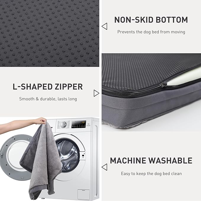 KSIIA Orthopedic Dog Bed Dog Crate Bed Waterproof Dog beds for Small Dogs Deluxe Plush Washable Dog Bed with Egg Crate Foam & Removable Cover 23 x 17 Inch,