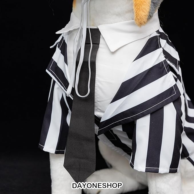 Black Striped Dog Suit wit Blonde Wig Scientist Dog Costume Pet Costume Cosplay Clothes Outfit Accessories Party Favors (Medium, Striped Clothes with Wig)