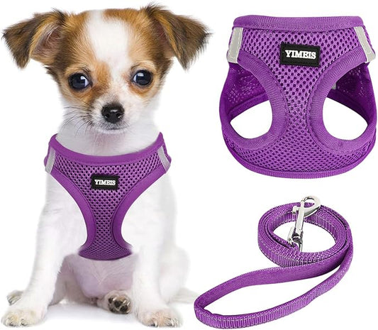 YIMEIS Dog Harness and Leash Set, No Pull Soft Mesh Pet Harness, Reflective Adjustable Puppy Vest for Small Medium Large Dogs, Cats (Purple, X-Small (Pack of 1)