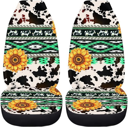 UNICEU Tribal Sunflower Car Seat Cover Cow Print 2 pc