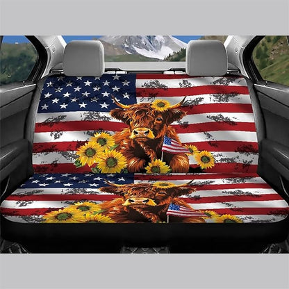 AFPANQZ Highland Cow Flag Print Car Rear Seat