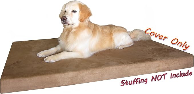 Dogbed4less External Pet Bed Cover with Zipper Liner for Extra Large Dog, 55"X47"x4" Jumbo, Brown - Replacement Cover Only