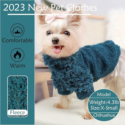 Dog Sweaters for Small Dogs Girl Boy Winter Puppy Sweater Clothes Fleece Warm Pet Outfit for Chihuahua Yorkie Teacup Cute Plain Cold Weather Dog Coat Cat Apparel Clothing (XX-Small