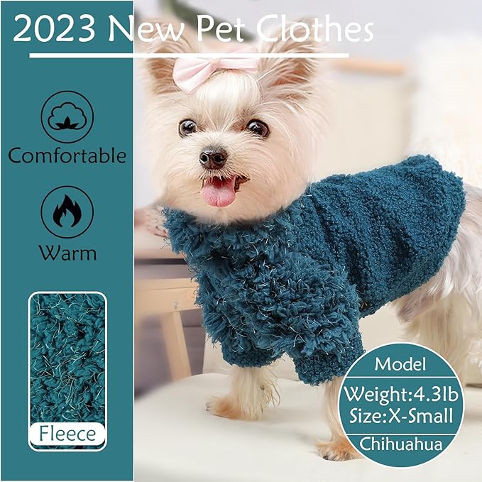 Dog Sweaters for Small Dogs Girl Boy Winter Puppy Sweater Clothes Fleece Warm Pet Outfit for Chihuahua Yorkie Teacup Cute Plain Cold Weather Dog Coat Cat Apparel Clothing (Small
