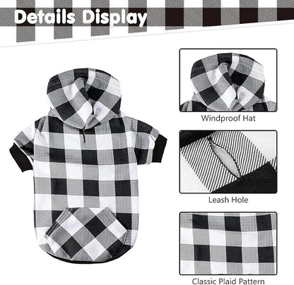 KOOLTAIL Plaid Dog Hoodie Pet Clothes Sweater with Hat and Pocket for Small Medium Large Size Dogs