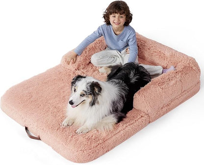 Bedsure Foldable Human Dog Bed for Kids 2 in 1 Calming