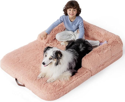 Bedsure Foldable Human Dog Bed for Kids 2 in 1 Calming