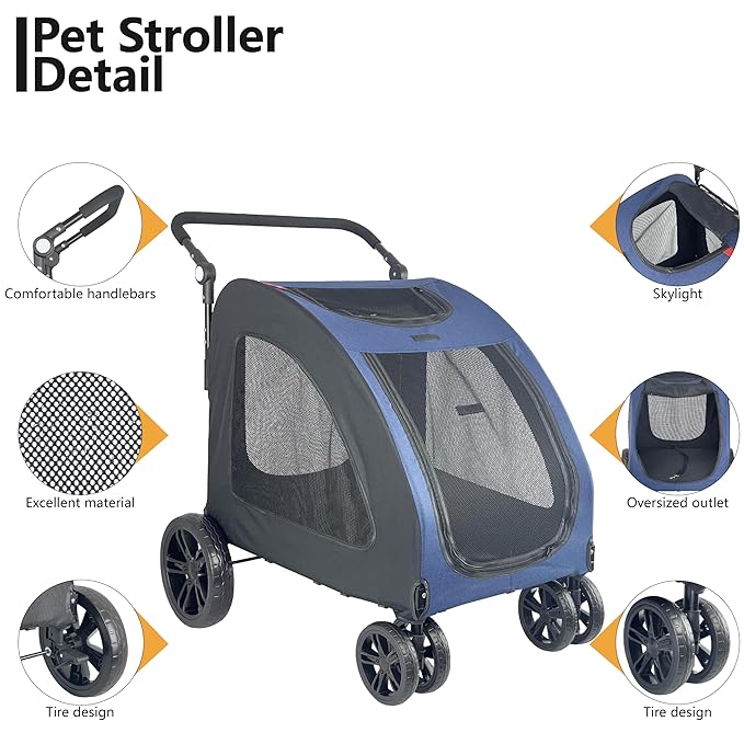 Foldable Pet Jogger Stroller for Large Dogs up to 110 lbs