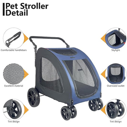 Foldable Pet Jogger Stroller for Large Dogs up to 110 lbs
