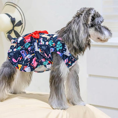 CuteBone Dog Dresses Velvet Holiday Small Dogs Clothes Onesie Pet Apparel Girl Puppy Skirt with Bow Hair Rope CVA32XS