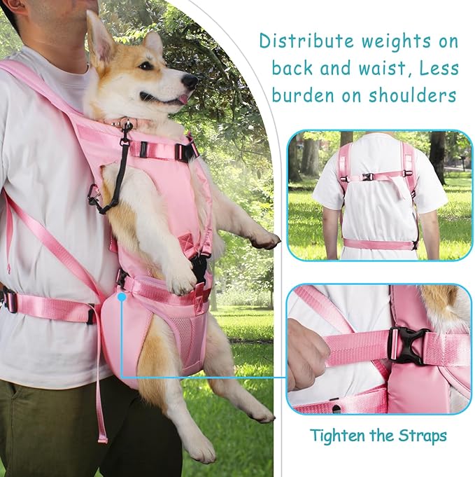 PetBonus Pet Front Dog Carrier Backpacks, Adjustable Dog Backpack Carrier, Legs Out Easy-fit Dog Chest Carrier for Medium Small Dogs, Hands Free Dog Front Carrier for Hiking, Cycling (Pink, XL)