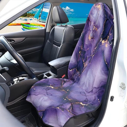 Purple Marble Sweatproof Towel Car Front Seat Cover Non-Slip Bucket Seat Protector Easy to Install Universal Seat Cover for Car