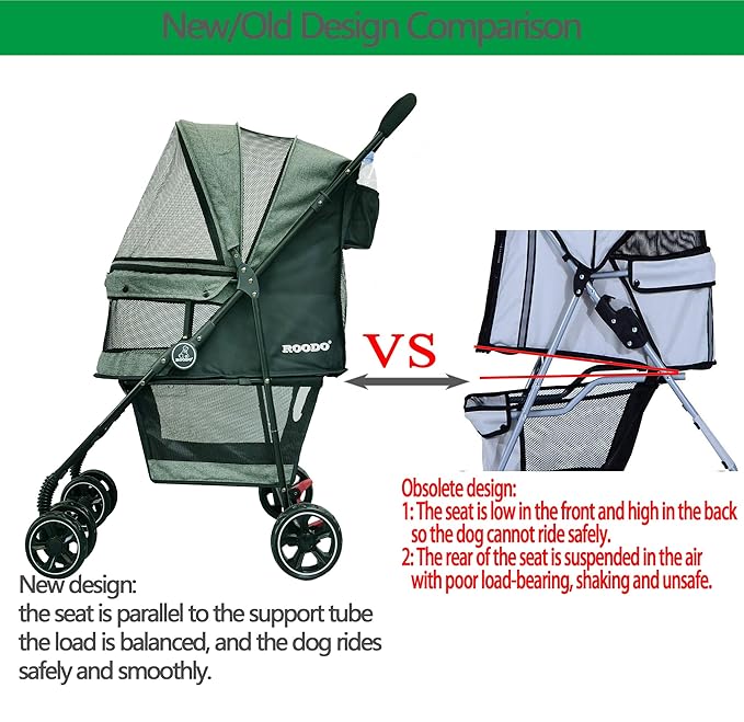 ROODO Dog Stroller 4 Wheel Pet Stroller Cat 30lbs(Cationic ash)