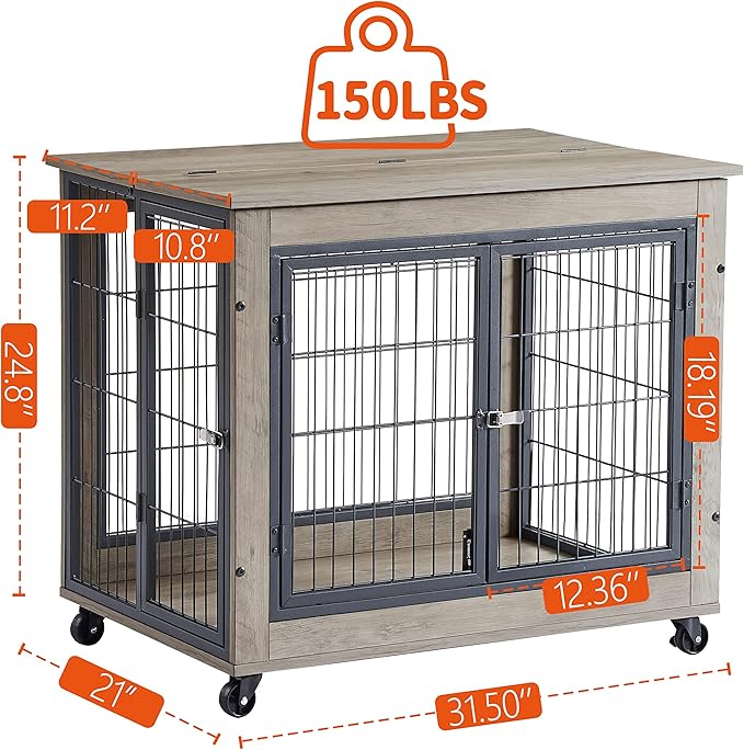 NicBex Dog Crate Furniture Dog Cage with 3 Doors and Lift Top