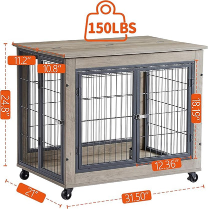 NicBex Dog Crate Furniture Dog Cage with 3 Doors and Lift Top