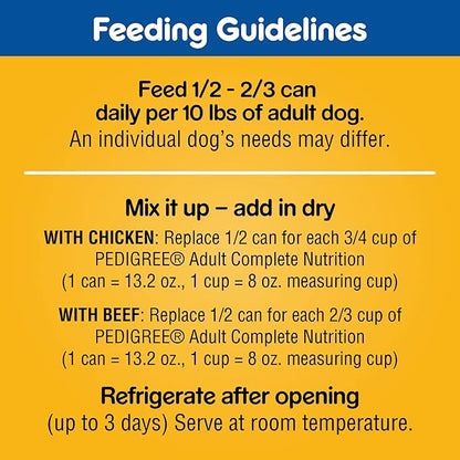 PEDIGREE CHOPPED GROUND DINNER Adult Canned Soft Wet Dog Food Variety Pack, with Chicken and Beef, 13.2 oz. Cans 24 Pack