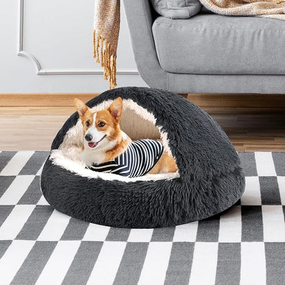Round Hooded Cat Bed & Dog Bed with Cover Cave 16inch x 16inch)