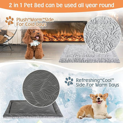 2 in 1 Dog Beds Crate Pad & Dog Cooling Mat Reversible Soft Fluffy Pet Kennel Beds for Large Medium Small Puppy Cat Sleeping Mattress Machine Wash & Dry