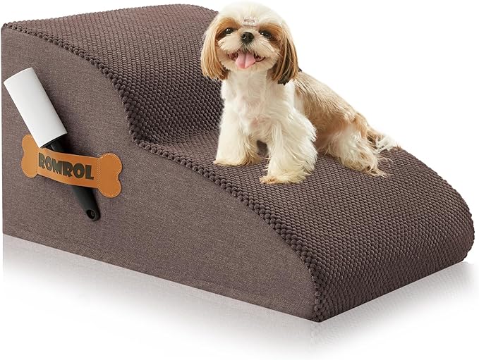 High Density Foam Dog Stairs Ramp for Beds Couches 2-Tiers, Coffee