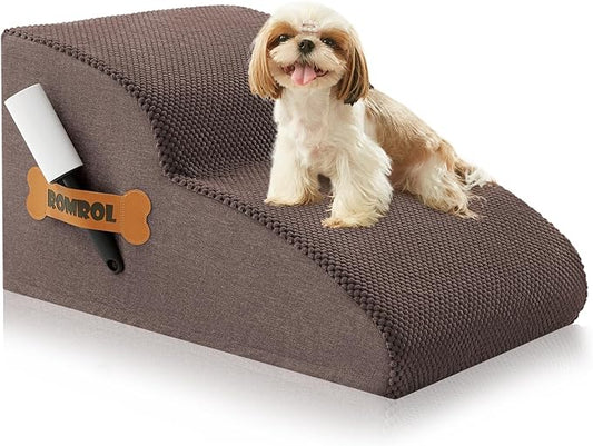 High Density Foam Dog Stairs Ramp for Beds Couches 2-Tiers, Coffee