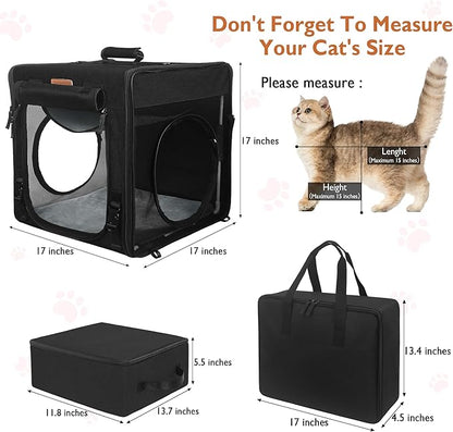 PETUX Cat Travel Carrier with Little Box, Various DIY Methods Large Cat Carrier, Cat Carrier Soft with Tunnel Tube-with Flannel Mat, Hammock, Protable Tote (Black)