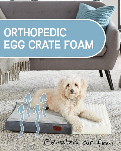 30 Inch Orthopedic Waterproof & Machine Washable Dog Bed with Egg Crate Foam Support, Non-Slip Bottom and Removable Pet Bed Cover for Extra Large, Large, Medium, Small Dogs (Gray)