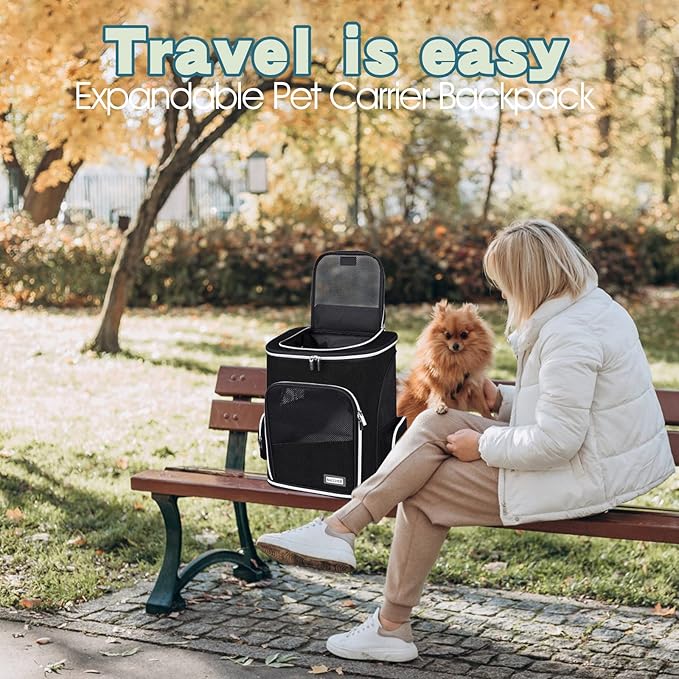 BAGLHER Expandable Pet Carrier Backpack，Pet Backpack for Small Cats Puppies Dogs Bunny, Airline-Approved Ventilate Backpack for Travel, Hiking and Outdoor Use. Black