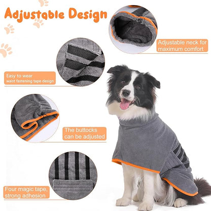 Microfibre Dog Bathrobe Dog Towel Wrap Super Absorbent Dog Drying Coat Bath Robe for Puppy, Medium & Large Dogs, Fast Drying, Adjustable, for Pet Dogs & Cats