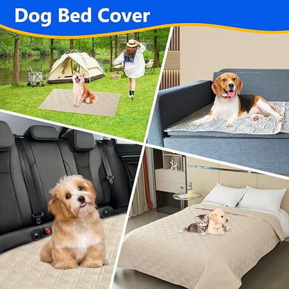 Dog Bed Cover, 100% Waterproof & Anti-Slip Pet Blanket Sofa Bed Mat, Reusable Bed Cover for Dogs, Washable Geometric Embroidery Mattress, Camping Pad for Pet/Dog/Cat (82x102 inch, Beige)