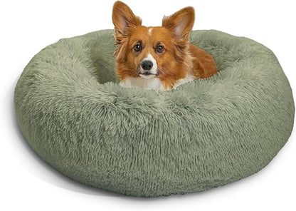 Best Friends by Sheri The Original Calming Donut Cat and Dog Bed in Shag Fur Sage 30"