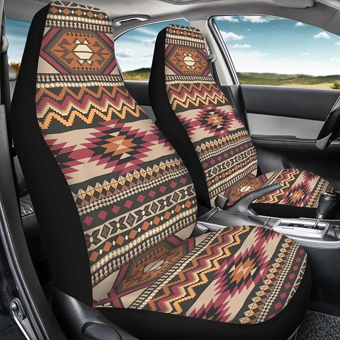 Native Aztec Print Auto Car Seat Covers Front Seats Protector for Men 2