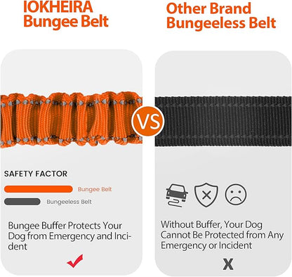 IOKHEIRA Dog Seatbelt, Orange Dog Seat Belt, Adjustable Dog Seatbelt Harness, Reflective Bungee Dog Car Seatbelt with Hook& Buckle, Dog Car Seat Belt with Aviation Aluminum Alloy Swivel Carabiner