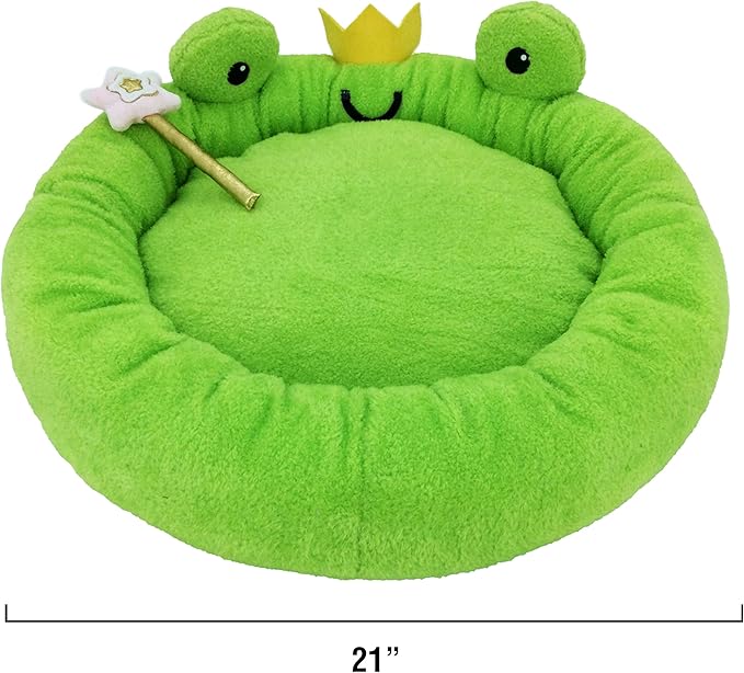 TONBO Soft Plush Small Cute and Cozy Food Dog Cat Bed, Washer and Dryer Friendly (Frog)