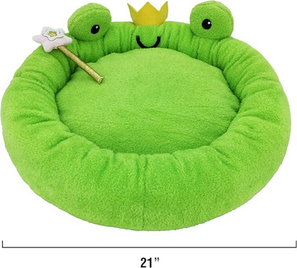 TONBO Soft Plush Small Cute and Cozy Food Dog Cat Bed, Washer and Dryer Friendly (Frog)