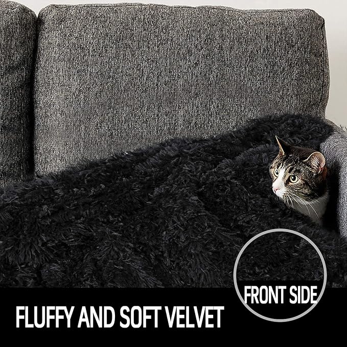 LOCHAS Luxury Fluffy Dog Blanket 20''x30'' Black
