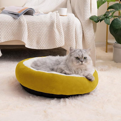 Love's cabin Yellow Round Donut Cat Bed 20x20in, Soft