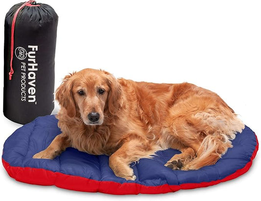 Furhaven Outdoor Travel Dog Bed for Large/Medium Dogs w/ Carry Bag